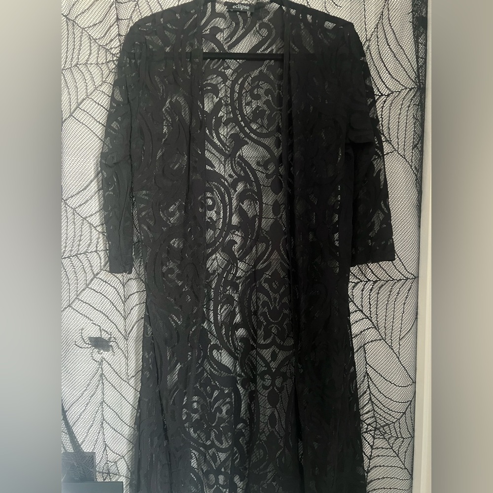 Eclipse Black Mesh Patterned Long Cover up